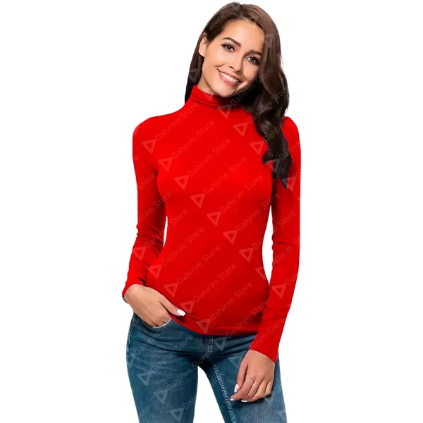 Blusa Termica Mujer, Rojo, Manga Larga, Unitalla, Cuello Alto, Playera, Casual, Basica, Camiseta, Uso Diario